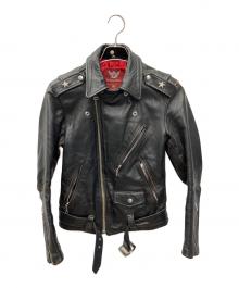 666 LEATHER WEAR（666レザーウェア）の古着「ワンスターレザーライダースジャケット」｜ブラック