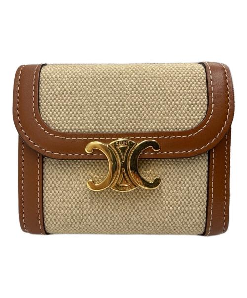 CELINE（セリーヌ）CELINE (セリーヌ) 3つ折り財布 ベージュ×ブラウンの古着・服飾アイテム