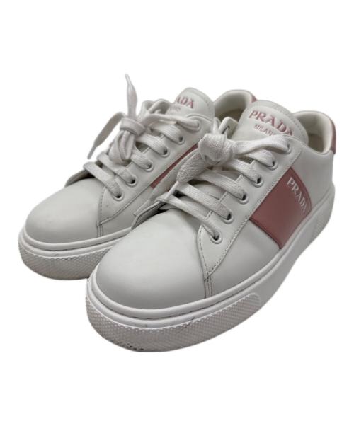 PRADA（プラダ）PRADA (プラダ) ローカットスニーカー ホワイト×ピンク サイズ:37の古着・服飾アイテム