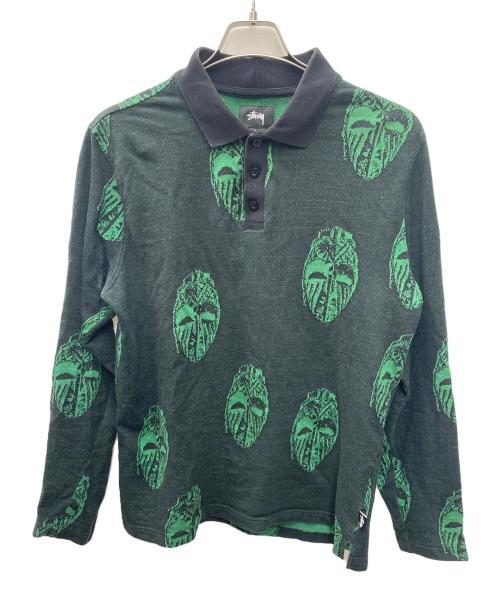 stussy（ステューシー）stussy (ステューシー) ポロシャツ ブラック×グリーン サイズ:Lの古着・服飾アイテム