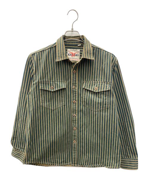 karaku（カラク）karaku (カラク) 長袖シャツ グリーン×ベージュ サイズ:Lの古着・服飾アイテム