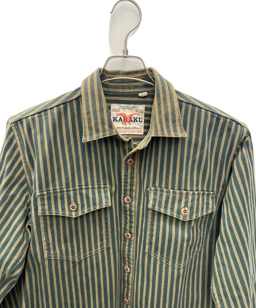 karaku（カラク）karaku (カラク) 長袖シャツ グリーン×ベージュ サイズ:Lの古着・服飾アイテム