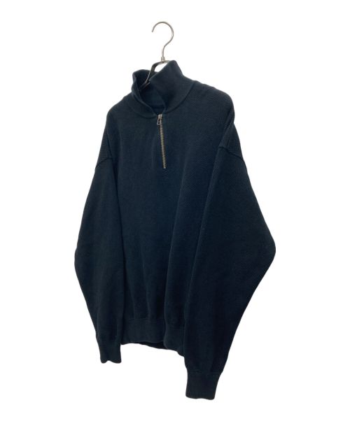 crepuscule（クレプスキュール）crepuscule (クレプスキュール) Moss stitch Half Zip Polo ブラック サイズ:2の古着・服飾アイテム