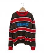 DSQUARED2ディースクエアード）の古着「STRIPED PULLOVER ボーダーニット」｜レッド×ブラウン