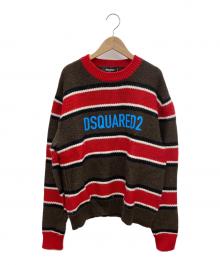 DSQUARED2（ディースクエアード）の古着「STRIPED PULLOVER ボーダーニット」｜レッド×ブラウン