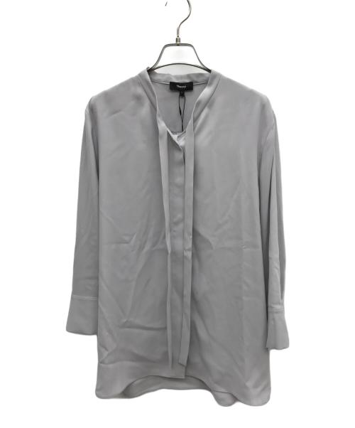 theory（セオリー）theory (セオリー) Prime Georgette Tie Blouse グレー サイズ:Ｌ 未使用品の古着・服飾アイテム