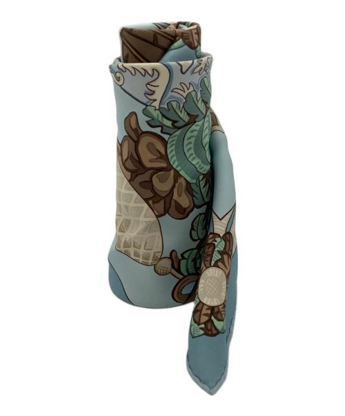 HERMES（エルメス）HERMES (エルメス) シルクスカーフ カレ90 羽飾りの騎兵兜 ブルーの古着・服飾アイテム