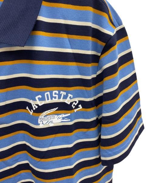 LACOSTE（ラコステ）LACOSTE (ラコステ) カレッジロゴプリントボーダーポロシャツ ブルー×ネイビー サイズ:FR 5の古着・服飾アイテム