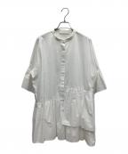 ESTNATIONエストネーション）の古着「フリルギャザーボリューム半袖ブラウス」｜ホワイト