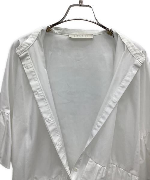 ESTNATION（エストネーション）ESTNATION (エストネーション) フリルギャザーボリューム半袖ブラウス ホワイト サイズ:FREEの古着・服飾アイテム