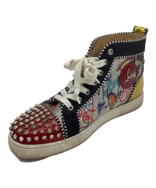 Christian Louboutin（クリスチャン・ルブタン）Christian Louboutin (クリスチャン・ルブタン) スタッズスパンコール ハイカットスニーカー ブラック×シルバー サイズ:39 1/2の古着・服飾アイテム
