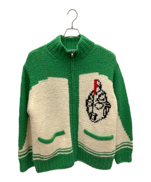 Yohji Yamamoto pour homme（ヨウジヤマモト プールオム）Yohji Yamamoto pour homme (ヨウジヤマモト プールオム) 円谷プロ (ツブラヤプロ) カウチンニットカーディガン グリーン×ベージュ サイズ:SIZE 3の古着・服飾アイテム