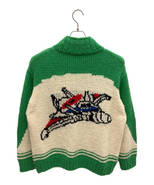 Yohji Yamamoto pour homme（ヨウジヤマモト プールオム）Yohji Yamamoto pour homme (ヨウジヤマモト プールオム) 円谷プロ (ツブラヤプロ) カウチンニットカーディガン グリーン×ベージュ サイズ:SIZE 3の古着・服飾アイテム