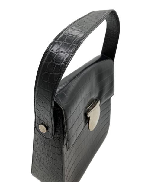 Salvatore Ferragamo（サルヴァトーレ フェラガモ）Salvatore Ferragamo (サルヴァトーレ フェラガモ) クロコ型押しハンドバッグ ブラックの古着・服飾アイテム