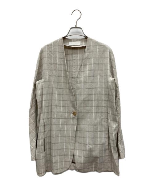 BALLSEY（ボールジィ）BALLSEY (ボールジィ) ハイブリッドストレッチ ベルテッドノーカラージャケット ベージュ サイズ:36の古着・服飾アイテム