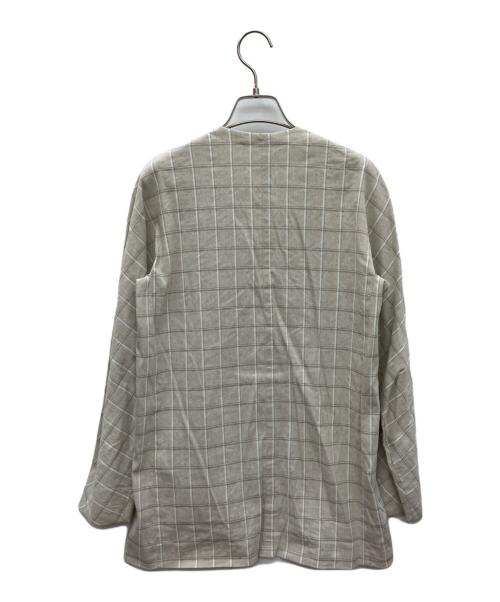 BALLSEY（ボールジィ）BALLSEY (ボールジィ) ハイブリッドストレッチ ベルテッドノーカラージャケット ベージュ サイズ:36の古着・服飾アイテム