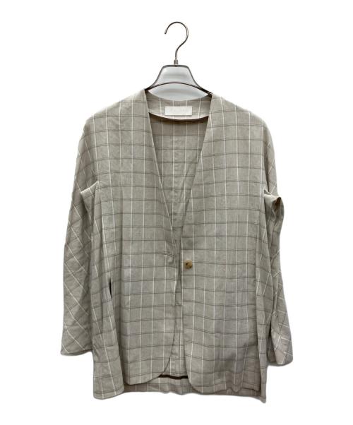 BALLSEY（ボールジィ）BALLSEY (ボールジィ) ハイブリッドストレッチ ベルテッドノーカラージャケット ベージュ サイズ:36の古着・服飾アイテム
