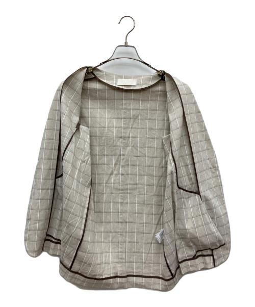 BALLSEY（ボールジィ）BALLSEY (ボールジィ) ハイブリッドストレッチ ベルテッドノーカラージャケット ベージュ サイズ:36の古着・服飾アイテム