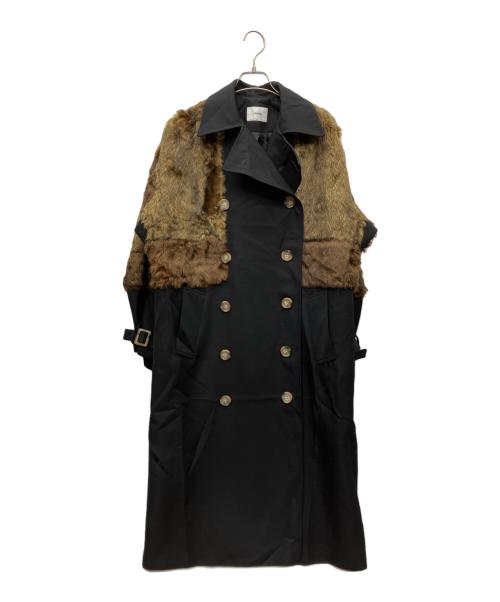 MURUA（ムルーア）MURUA (ムルーア) ロングダブルトレンチコート ブラック×ブラウン サイズ:Fの古着・服飾アイテム