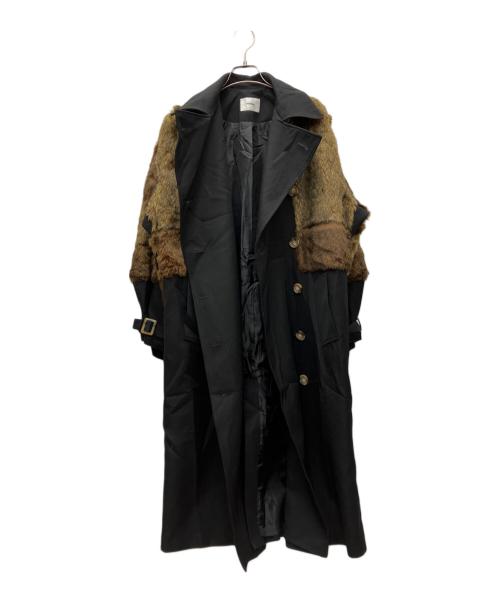 MURUA（ムルーア）MURUA (ムルーア) ロングダブルトレンチコート ブラック×ブラウン サイズ:Fの古着・服飾アイテム
