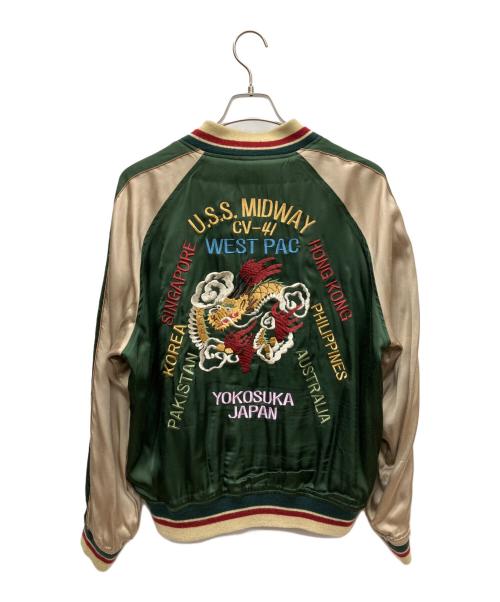 HOUSTON OUTHENTIC（ヒューストン・オーセンティック）HOUSTON OUTHENTIC (ヒューストン・オーセンティック) スカジャン グリーン×ボルドー サイズ:SIZE XLの古着・服飾アイテム