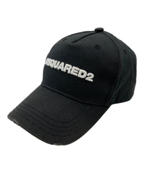 DSQUARED2（ディースクエアード）DSQUARED2 (ディースクエアード) ダメージ加工ロゴキャップ ブラックの古着・服飾アイテム