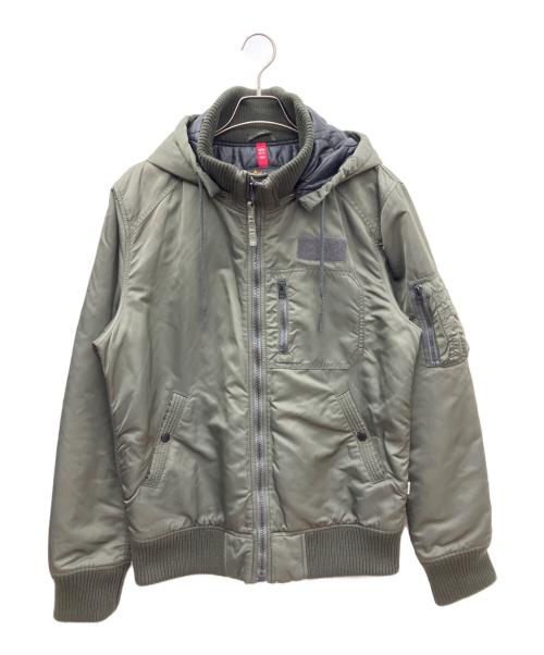 ALPHA（アルファ）ALPHA (アルファ) フーデットリブジャケット カーキ サイズ:XLの古着・服飾アイテム