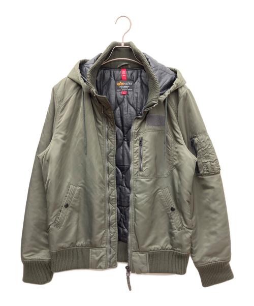 ALPHA（アルファ）ALPHA (アルファ) フーデットリブジャケット カーキ サイズ:XLの古着・服飾アイテム