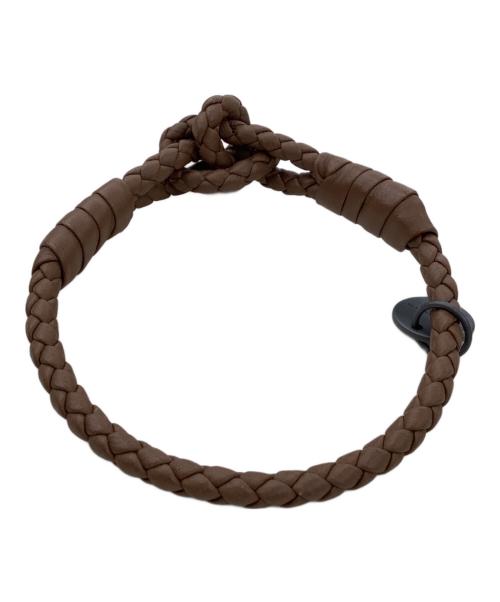 BOTTEGA VENETA（ボッテガベネタ）BOTTEGA VENETA (ボッテガベネタ) イントレチャートレザーブレスレット ブラウンの古着・服飾アイテム