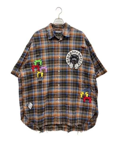 GALFY（ガルフィー）GALFY (ガルフィー) 半袖シャツ ブラウン×ベージュ サイズ:XL 未使用品の古着・服飾アイテム