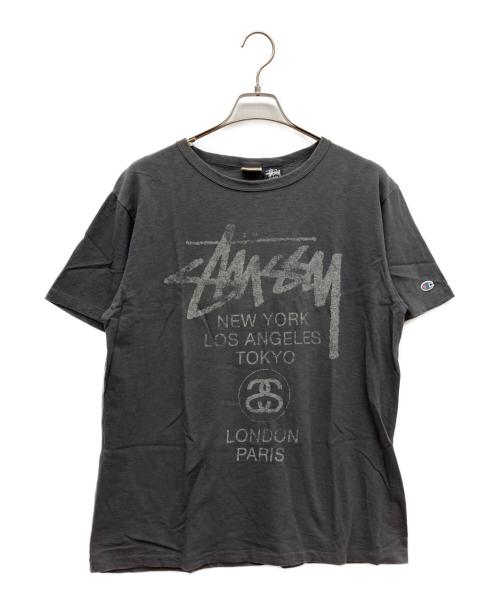 stussy（ステューシー）stussy (ステューシー) Champion (チャンピオン) 半袖カットソー ブラック サイズ:SIZE XLの古着・服飾アイテム