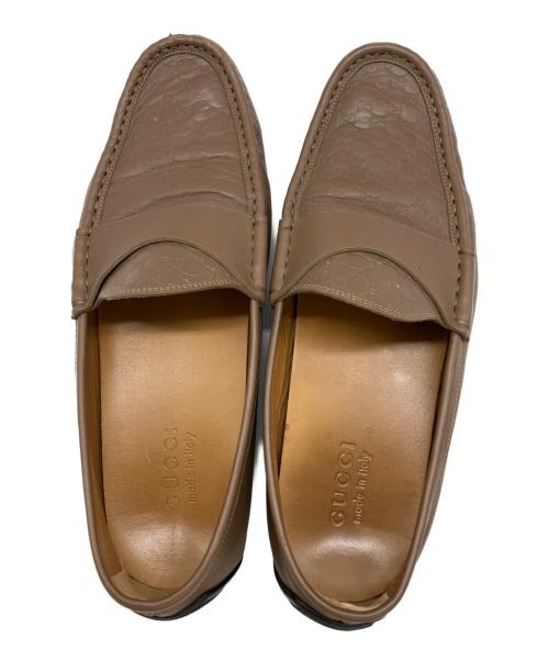 GUCCI（グッチ）GUCCI (グッチ) マイクログッチシマ レザー ドライビングシューズ ブラウン サイズ:9の古着・服飾アイテム