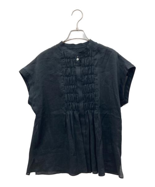 BALLSEY（ボールジィ）BALLSEY (ボールジィ) スムースラミー フロントシャーリングブラウス ブラック サイズ:36 未使用品の古着・服飾アイテム