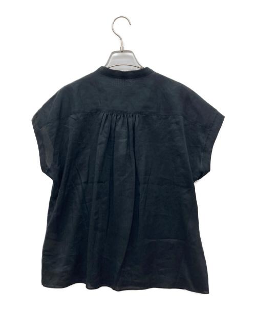 BALLSEY（ボールジィ）BALLSEY (ボールジィ) スムースラミー フロントシャーリングブラウス ブラック サイズ:36 未使用品の古着・服飾アイテム