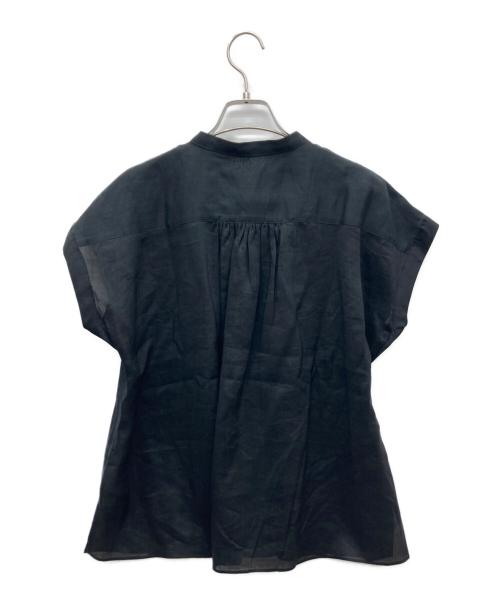 BALLSEY（ボールジィ）BALLSEY (ボールジィ) スムースラミー フロントシャーリングブラウス ブラック サイズ:36 未使用品の古着・服飾アイテム