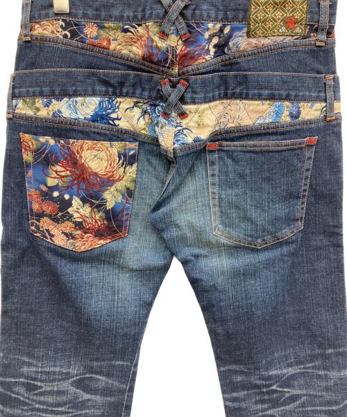 備中倉敷工房（ビッチュウクラシキ）備中倉敷工房 (ビッチュウクラシキ) オリジナル和柄切替 ダブルウエスト ストレッチデニムパンツ インディゴ サイズ:36の古着・服飾アイテム