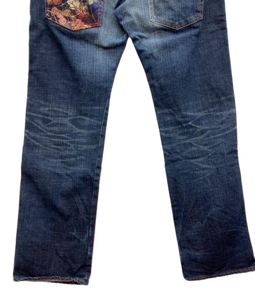 備中倉敷工房（ビッチュウクラシキ）備中倉敷工房 (ビッチュウクラシキ) オリジナル和柄切替 ダブルウエスト ストレッチデニムパンツ インディゴ サイズ:36の古着・服飾アイテム