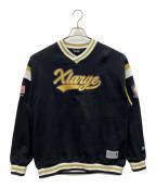 X-LARGEエクストララージ）の古着「BASEBALL LOGO EMBROIDERED V NECK SWEATSHIRT　スウェット」｜ブラック
