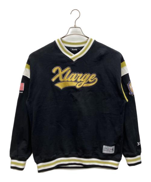 X-LARGE（エクストララージ）X-LARGE (エクストララージ) BASEBALL LOGO EMBROIDERED V NECK SWEATSHIRT　スウェット ブラック サイズ:Lの古着・服飾アイテム