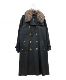 Aquascutum（アクアスキュータム）の古着「フォックスファーカラー・ウールライナー付きトレンチコート」｜ブラック