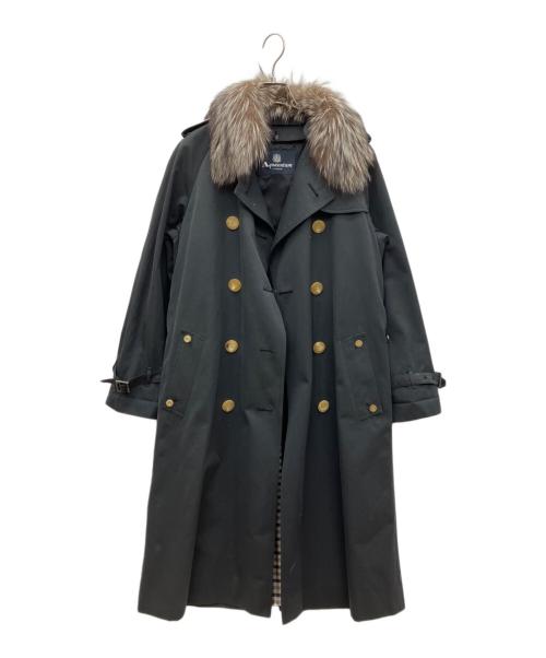 Aquascutum（アクアスキュータム）Aquascutum (アクアスキュータム) フォックスファーカラー・ウールライナー付きトレンチコート ブラック サイズ:6Fの古着・服飾アイテム