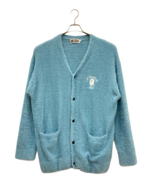 A BATHING APE（アベイシングエイプ）A BATHING APE (アベイシングエイプ) シャギーニットカーディガン（刺繍シャギーニットカーディガン スカイブルー サイズ:SIZE XLの古着・服飾アイテム