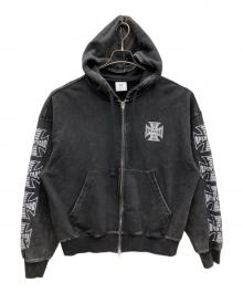 OY（オーワイ）の古着「CROSS FADE WASHED HOODIE ZIP UP」｜グレー