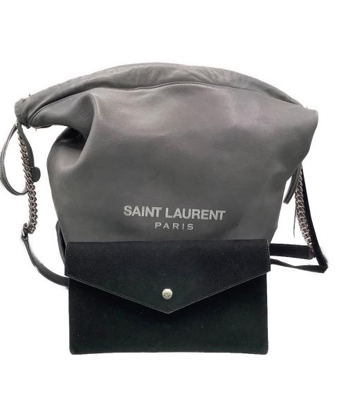 Saint Laurent Paris（サンローランパリ）Saint Laurent Paris (サンローランパリ) 巾着ショルダーバッグ ブラック×グレーの古着・服飾アイテム