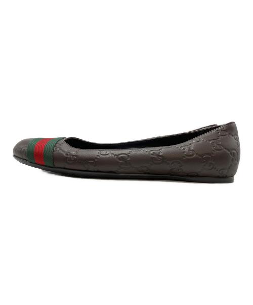 GUCCI（グッチ）GUCCI (グッチ) グッチシマ シェリーライン フラットパンプス ブラウン サイズ:SIZE 23.5cm(37)の古着・服飾アイテム