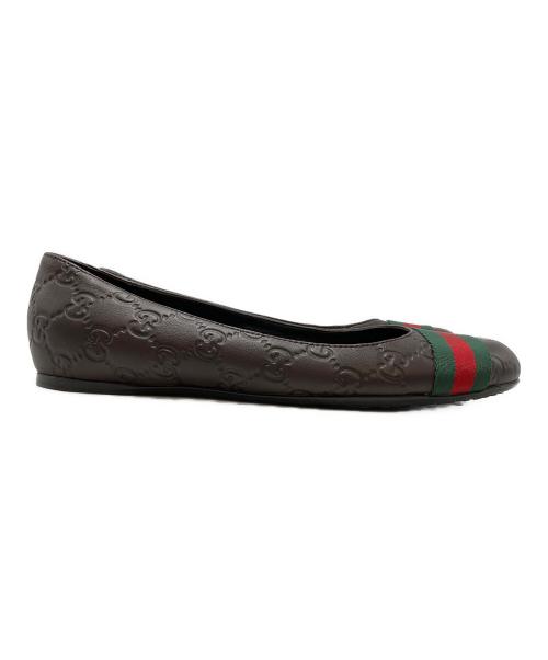 GUCCI（グッチ）GUCCI (グッチ) グッチシマ シェリーライン フラットパンプス ブラウン サイズ:SIZE 23.5cm(37)の古着・服飾アイテム