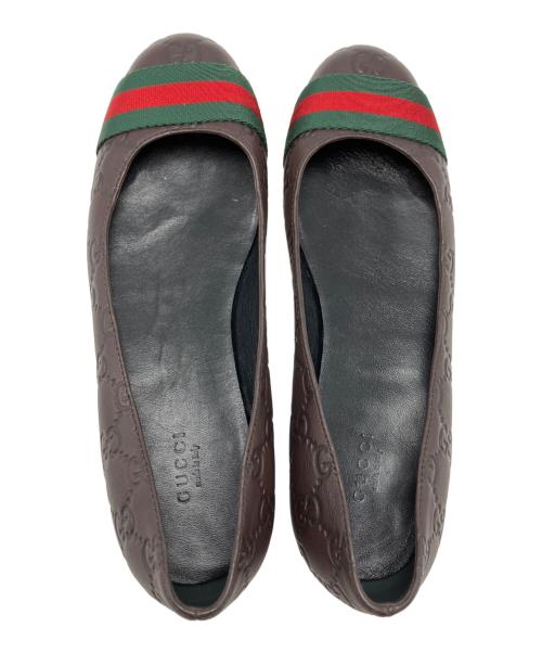 GUCCI（グッチ）GUCCI (グッチ) グッチシマ シェリーライン フラットパンプス ブラウン サイズ:SIZE 23.5cm(37)の古着・服飾アイテム