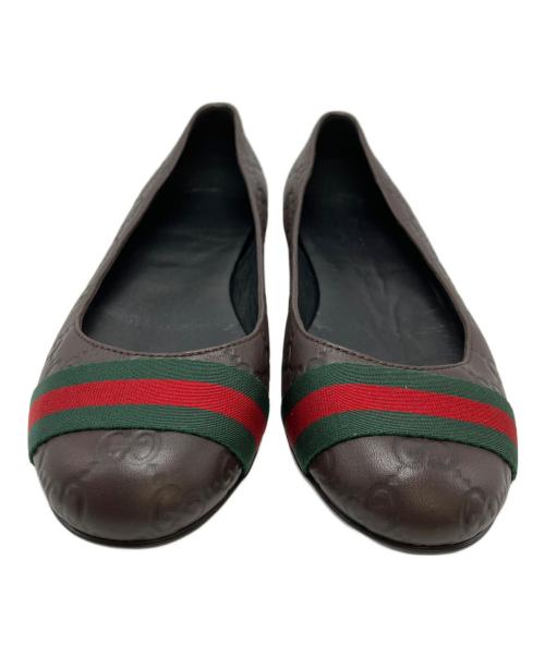 GUCCI（グッチ）GUCCI (グッチ) グッチシマ シェリーライン フラットパンプス ブラウン サイズ:SIZE 23.5cm(37)の古着・服飾アイテム