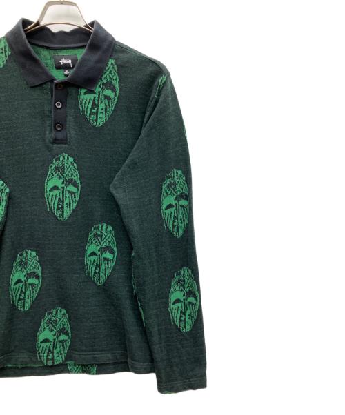 stussy（ステューシー）stussy (ステューシー) 長袖ポロシャツ グリーン サイズ:SIZE Mの古着・服飾アイテム