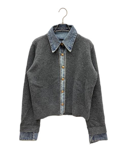 PLUS OTO.HA（プラスオトハ）PLUS OTO.HA (プラスオトハ) デニム×ニットシャツ グレー サイズ:Fの古着・服飾アイテム